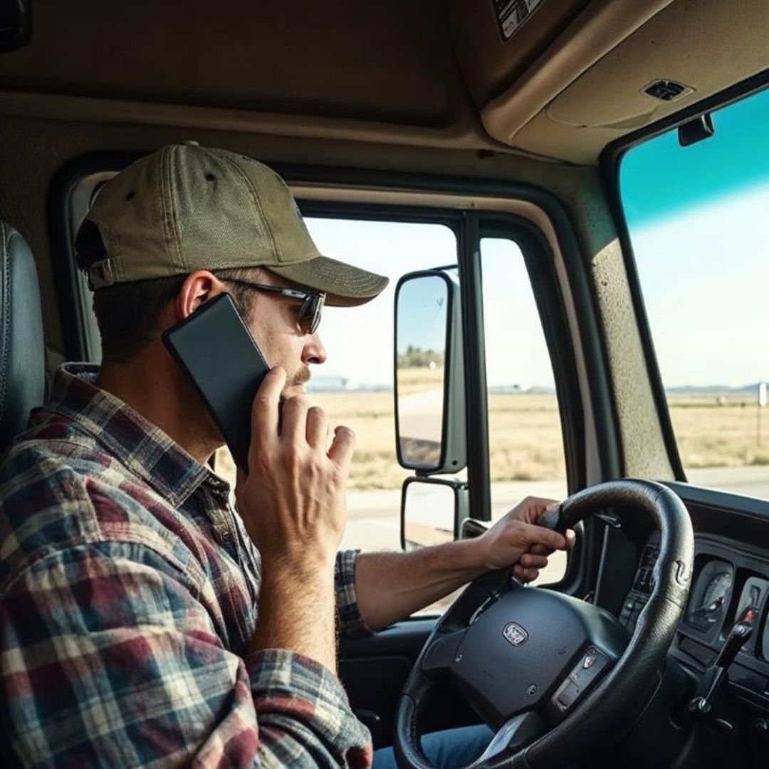 Truck driver's hands on the steering wheel