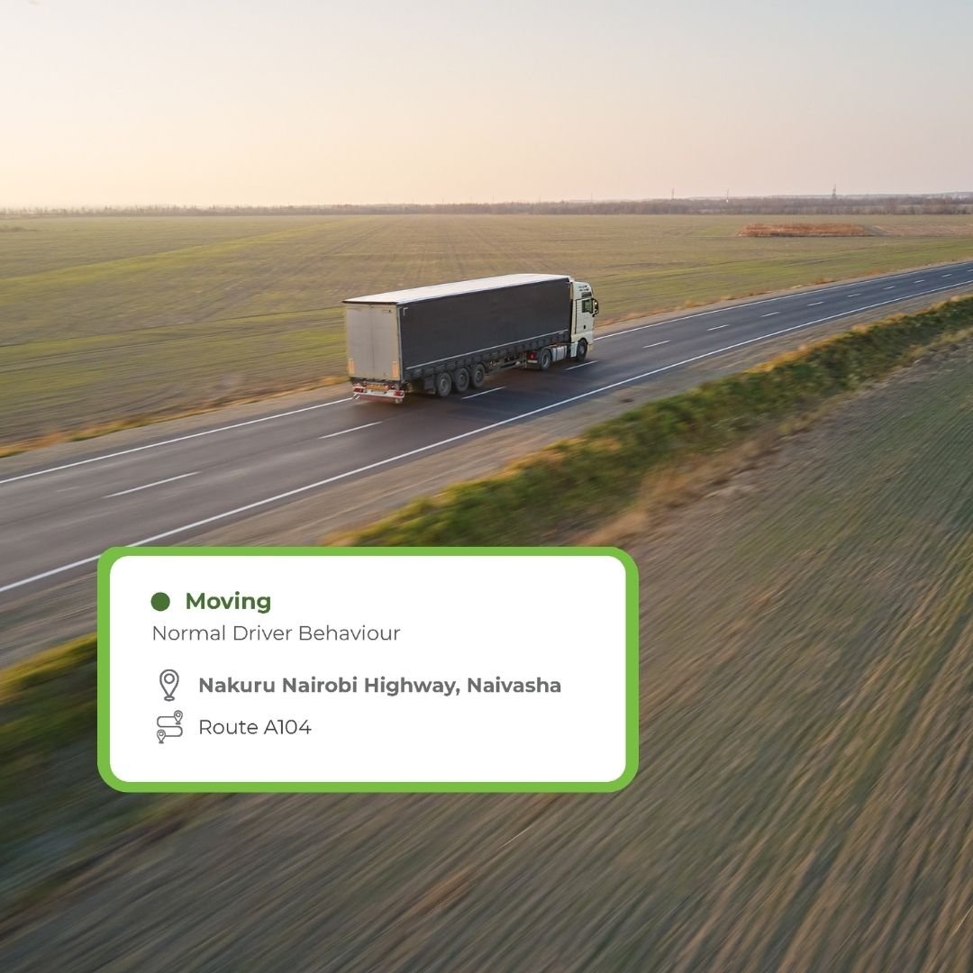 Truck on a highway with a live tracking status card