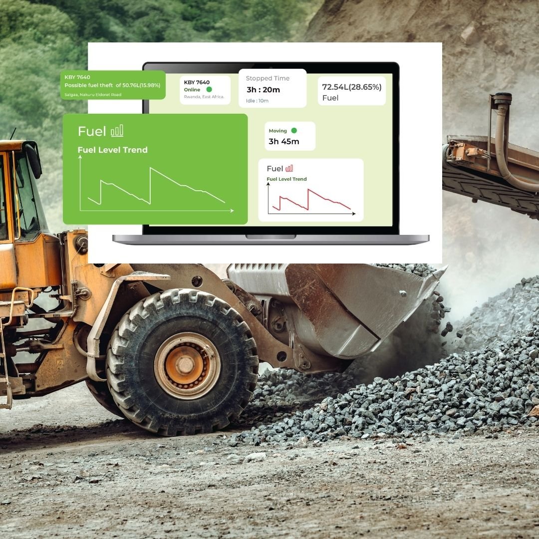 Wheel loader with fleet report panels