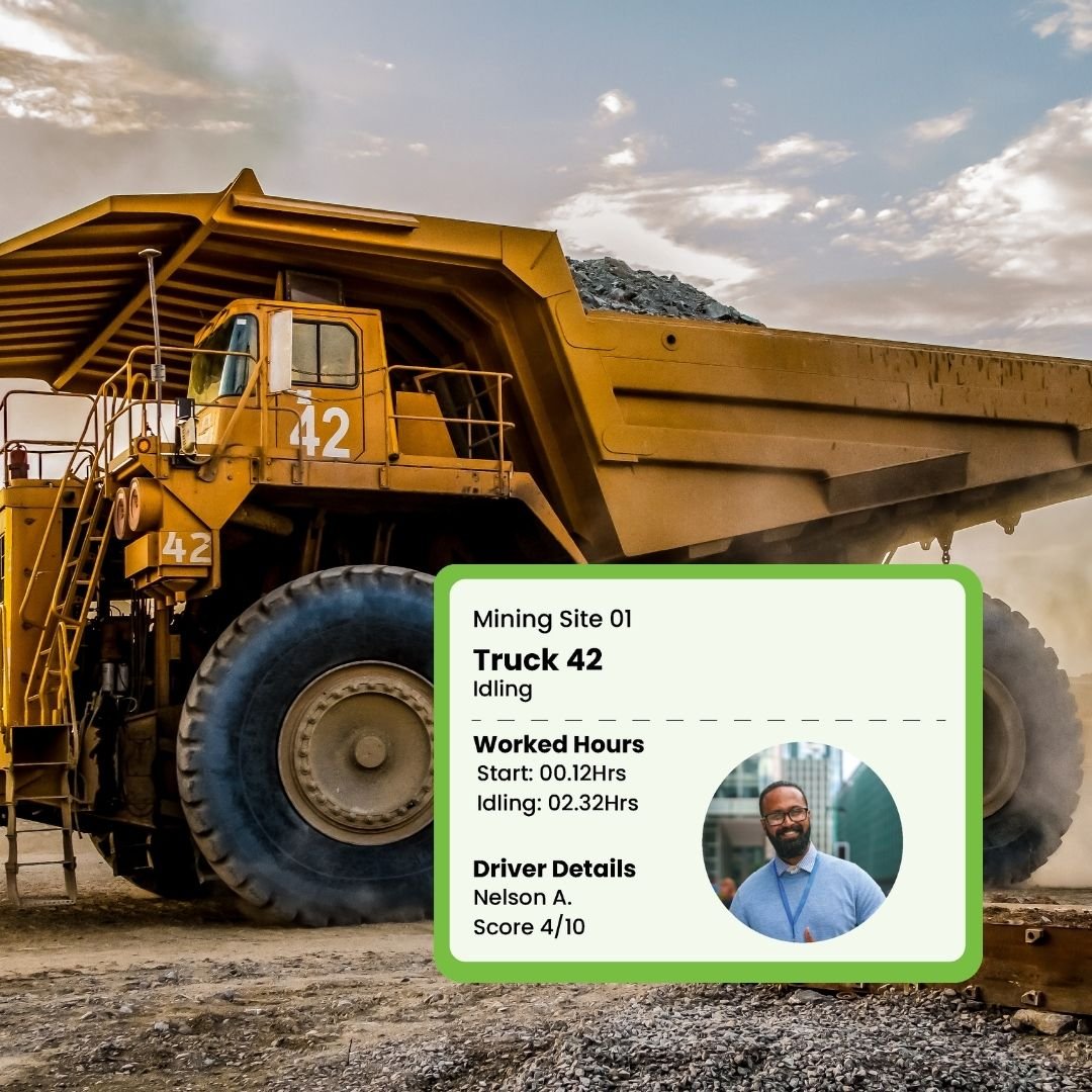 Mining haul truck with a worked-hours summary card