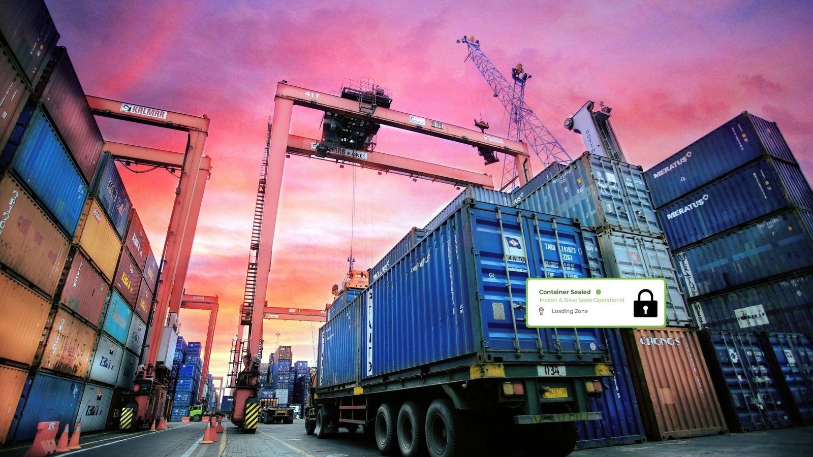 Flatbed truck loaded with cargo in a depot yard